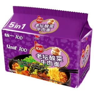 UNI Noodles (5 pcs) - Beef & Sauerkraut 595g 统一老坛酸菜牛肉面五连包595g