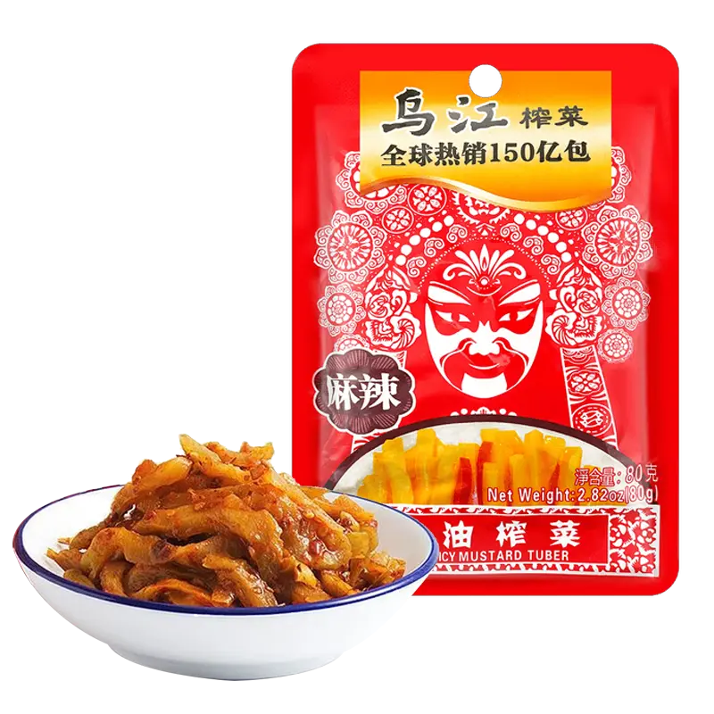 (Expire: 2026-10-07) Wu Jiang Spicy Pickled Mustard Tuber 80g 乌江麻辣红油榨菜80克