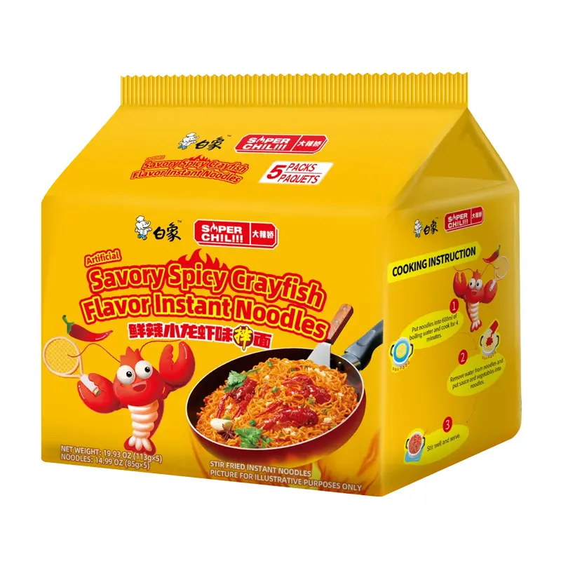 (Expire: 2026-10-12) BX Stir Fried Noodle Crawfish 5 Packs 565g 白象大辣娇小龙虾拌面(5连包)565g